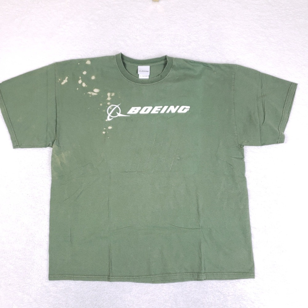 Boeing Logo Graphic T-Shirt 2XL Distressed Bleach Wash‎ Green Gorpcore Aviation